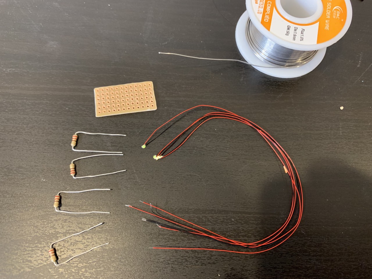 Parts for mounting LED resistors, but the protoboard was too thick