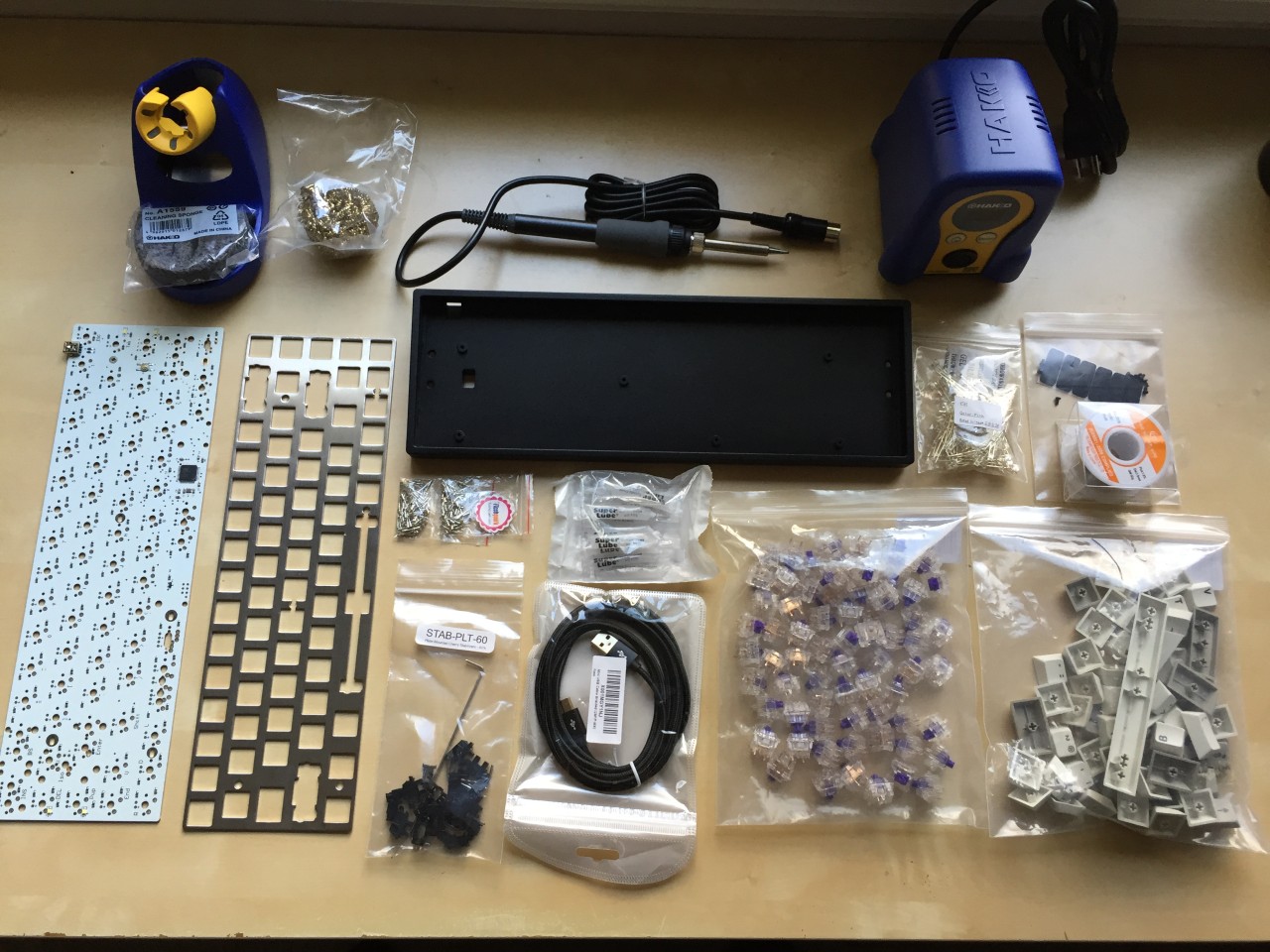 All the TADA 68 components, plus switches and soldering iron